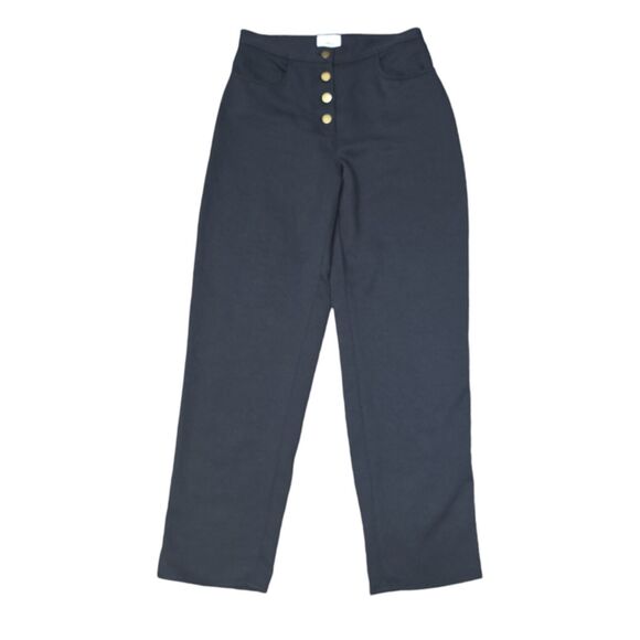 Aritzia Wilfred Flat Front Trouser Black Exposed Gold Button Fly Womens Size 6 - Picture 1 of 11